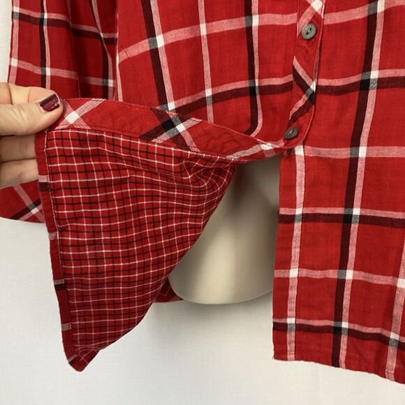 J Jill Tunic Button Up Top Womens Medium Petite Red Plaid Pockets Shacket Grunge - Picture 4 of 14